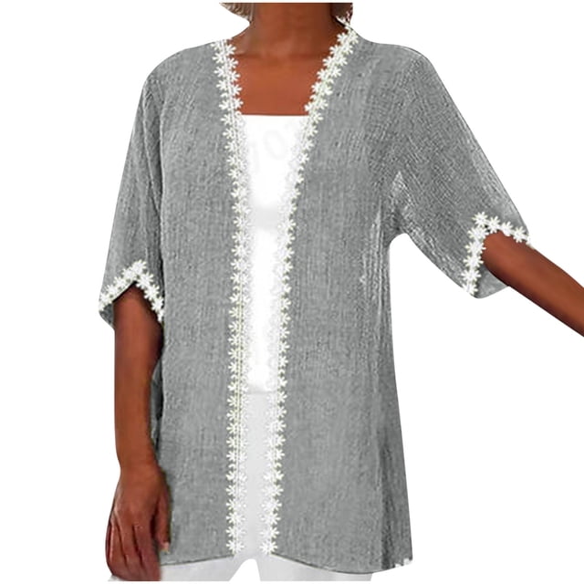 Timegard Womens Cardigan Plus Size Lace 1/2 Sleeve Open Front Tops Blouses Fall Lightweight Comfy Jacket