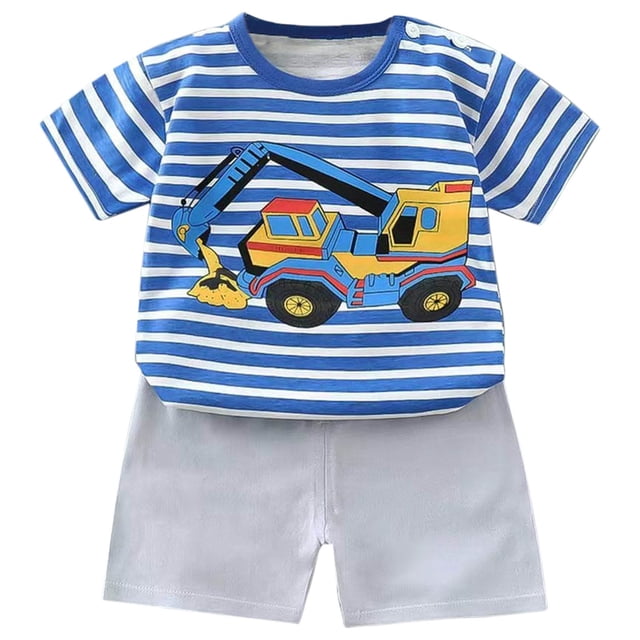 PMVFHDE Ensemble T-Shirt à Manches Courtes et Shorts Imprimé Dessin Animé pour Garçons, Col Rond Mignon avec Pantalon Assorti Tenue Décontractée pour Temps Chaud 2 Pcs Z25024D-Q, 4-5 Ans