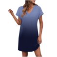 thumbnail image 1 of LOVZFMLL Robes d'Été pour Femmes T-Shirt Décontracté Ample Robe Droite Col en V Manches Courtes Basique Tenues Quotidiennes Bleu Ciel S, 1 of 5