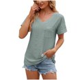 thumbnail image 1 of RKSTN Tops for Women Trendy Spring Summer Solid Color Lace V-neck Short Sleeve T-shirt Temperament Loose Plus Size Tops, 1 of 3