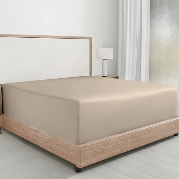 California Design Den King Fitted Sheet Only - 100% Cotton Sateen, Soft and Breathable - Beige (Warm Taupe)