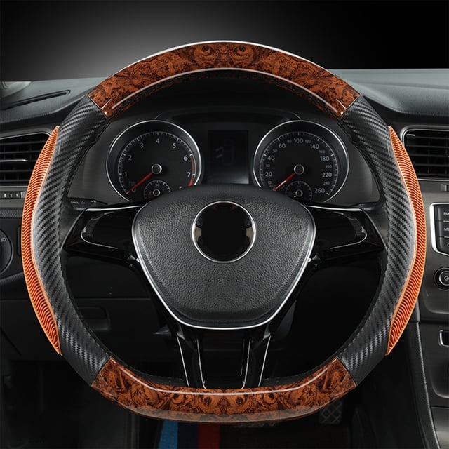 Brown D Shape Car Steering Wheel Cover Wood Grain Design Breathable Non Slip Steering Wheel Protector Universal Fit For Most Vehicles 14.96X14.96 Inch 1.08 Lb