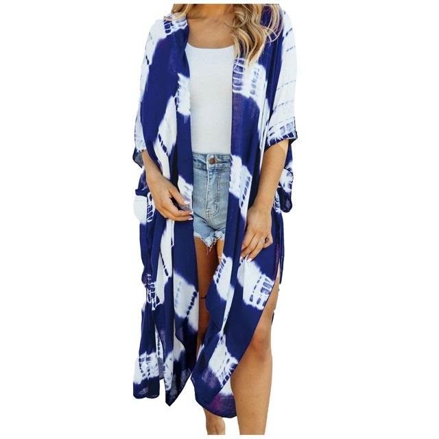 Womens Flowy Kimono Cardigan Open Front Dress Printed Chiffon Blouse Loose Tops