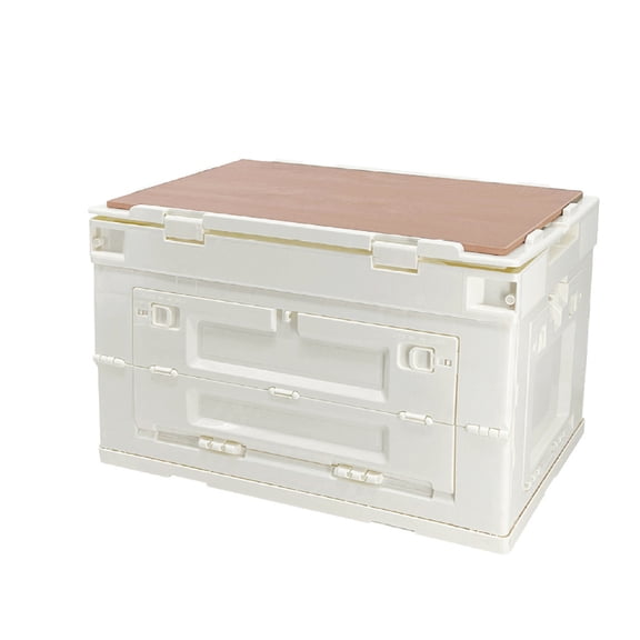 Boîte de Rangement pour camping et Pique-Nique en Plein Air, Pliable, Boîte de Rangement pour Voiture de Rechange, Boîte en Plastique Multifonction avec Couvercle en Bois