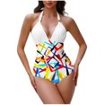 thumbnail image 2 of TIMIFIS Women's Ones-Piece Halters Swimsuits Tummys control High Cut Bathing Suit Ruched Push Up V Neck High Waisted Swimwear, 2 of 3