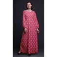 thumbnail image 3 of Bimba Robe Maxi à Manches Longues pour Femmes en Georgette Mousse, Imprimé Damassé au Pochoir, Taille Élastique - Grande, 3 of 5