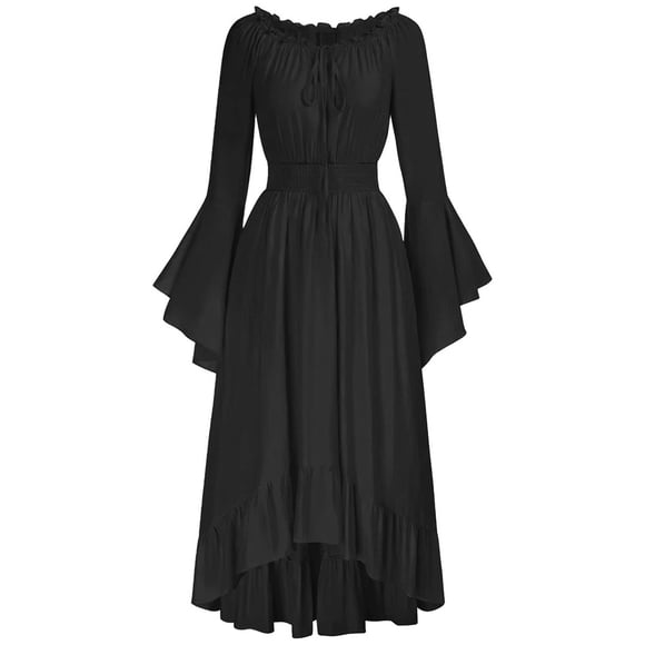 Cameland Renaissance Dress for Women, Gothic Halloween Costume Medieval Wedding Dress, Solid Flared Long Sleeve Princess Dress, Gothic Maxi Dress