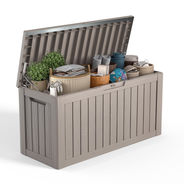 EasyUp Coffre de Terrasse en Résine de 80 Gallons, Coffre de Rangement Extérieur Verrouillable pour Meubles, Outils de Jardin et Rangement d'Outils, Boîtes de Rangement Extérieures Étanches (Gris)