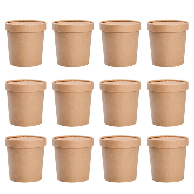PENGXIANG 25 Sets Disposable Soup Bowls with Lids Soup Containers Porridge Cups (Khaki)