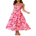 thumbnail image 1 of Summer Women Pleated Maxi Dress Solid/Print Ruched Bust Open Back Flowy Maxi Long Dress, 1 of 7