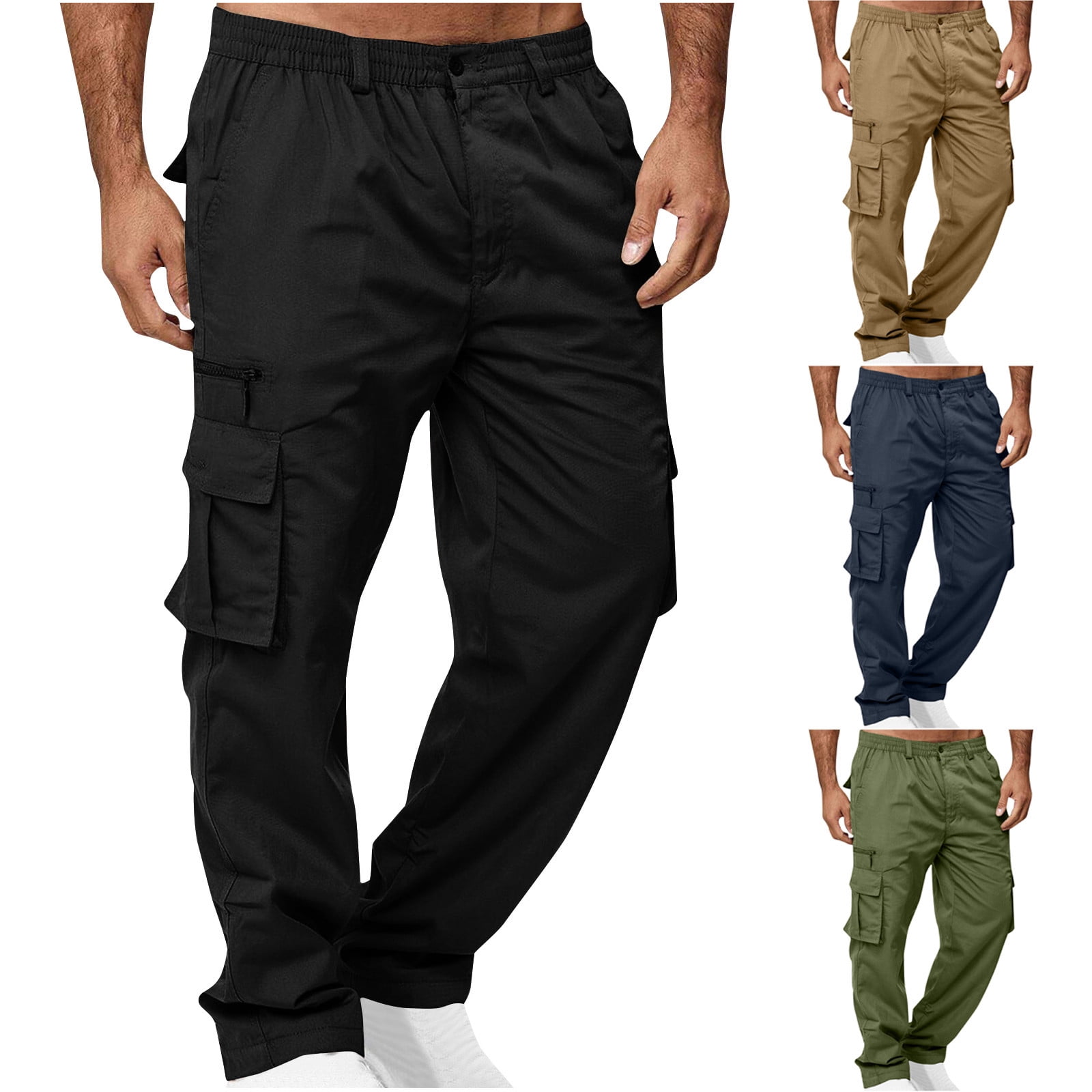CFLVAEK Big and Tall Men's Cargo Pants with Multi Pockets Elastic Waist ...