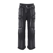 Ketyyh-chn99 Men Jeans 2024 Casual Pants Shorts Men's New Street Ragged Edge Spliced Straight Leg Jeans Made Old Hip Hop Loose Small Wash Jeans Grey,S