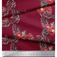 thumbnail image 2 of Soimoi Tissu Crêpe polyester Rouge Feuilles & Pivoines Imprimé Floral 1 Yard 42 Pouces de Large, 2 of 3