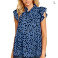 thumbnail image 1 of Women Shirt Ruffled Sleeveless Blouse Printed Doll Collar Top, Blue, L, 1 of 5