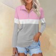 thumbnail image 2 of Plebaso Chemises à Manches Longues pour Femmes à Blocs de Couleur Quart Zip Hauts Décontractés Col Pull Blouses pour Femmes, 2 of 7