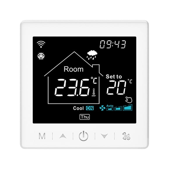 Floor heating and fan coil thermostat for two-pipe systems, WIFI/485 Modbus, app and voice control, 3.5" LCD display, smart programmable thermostat with child lock