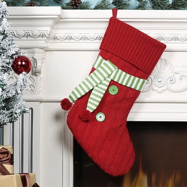 Amzcrzy Knitted Stocking Christmas Socks In Apron Christmas Stocking Knitted Christmas Decorations Stocking Red White with Pockets Letter Stockings for Family Christmas Decorations