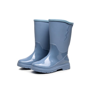 Woobling Women's Rubber Boot Wide-Calf Rain Boots Slip Resistant Garden Shoes Comfort Mid Calf Bootie Work Waterproof Booties Blue 8