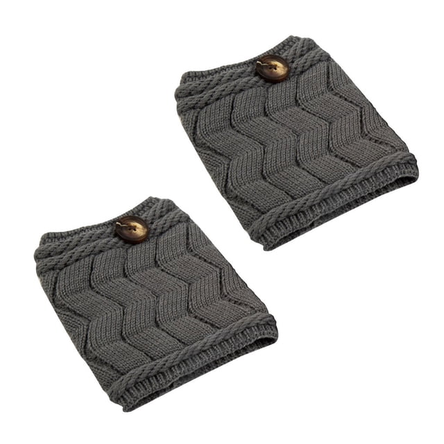 pitrice Leg Warmer Knitted Leg Sleeve Double Layer Thicken Ankle Boot Sock with W Button, Medium Grey
