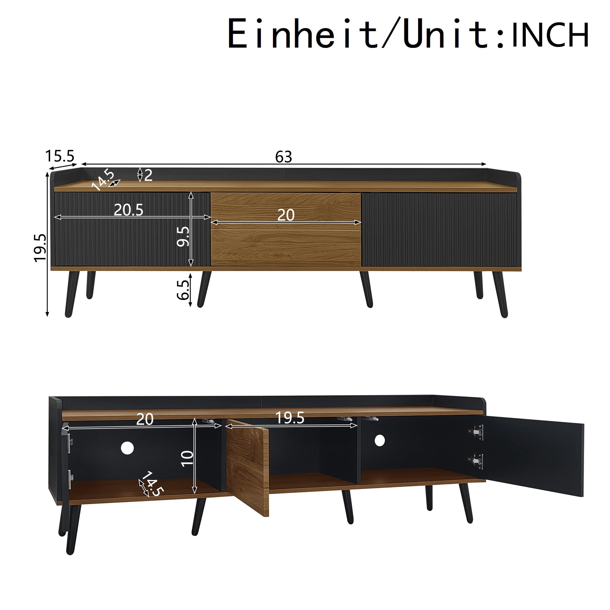 Noble House Meuble TV, Planche Basse avec Trois Portes, texture Fine. Noir