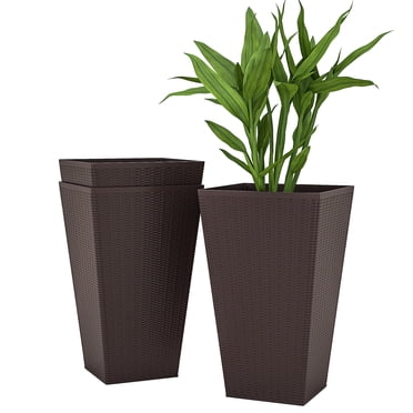 Outsunny Set of 3 Tall Planters, Indoor and Outdoor Flower Pot Set, Brown