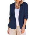thumbnail image 2 of IMENGL Linen Casual 3/4 Stretchy Ruched Sleeve Lightweight Work Office Jacket, Blue 3XL, Size M-5XL, 2 of 9