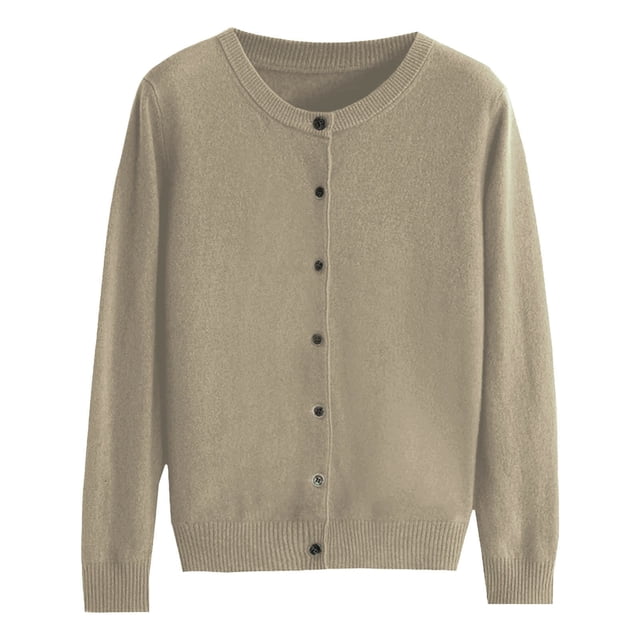 Hontri Cardigans pour Femmes Légers Offres à Moins de 15 $, Cardigan Basique pour Femmes à Col Rond, Manches Longues, Boutonné, Beige TTG