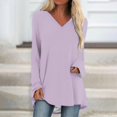 thumbnail image 2 of KIHOUT Spring Winter Womens Tops Solid Color T-shirt Long Sleeves Blouse V-Neck Casual Mid-Length Blouse Tops, 2 of 5