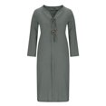 thumbnail image 4 of Ovzne Robes pour Femmes Robe de Plage Mode Femmes Décontractée Unie à Manches Longues Bouton Poche Robe à Col en V Grande Taille Robe Maxi à Manches Longues Liquidation, 4 of 6