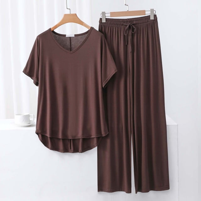 Weiqiqre Ensembles de Pyjama pour Femmes Pyjamas Rafraîchissants Ensembles Assortis d'Été Manches Courtes Ensemble de Détente Femmes