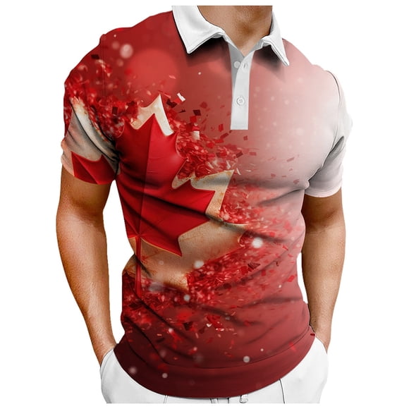 YUEVE Canada Day Polo Shirt Men Summer Vintage Short Sleeve Maple Leaf Flag Graphic Golf Shirts Casual Breathable Tee Tops