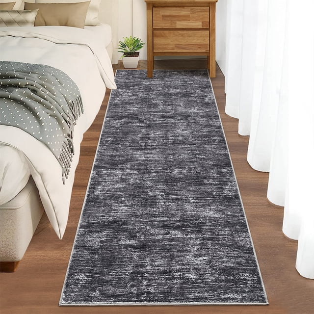 GlowSol 2'x6' Runner Rug Kitchen Hallway Runner Rug Modern Abstract Solid Rug Low Pile Non-Slip Bedroom Runners for Laundry, Dark Gray