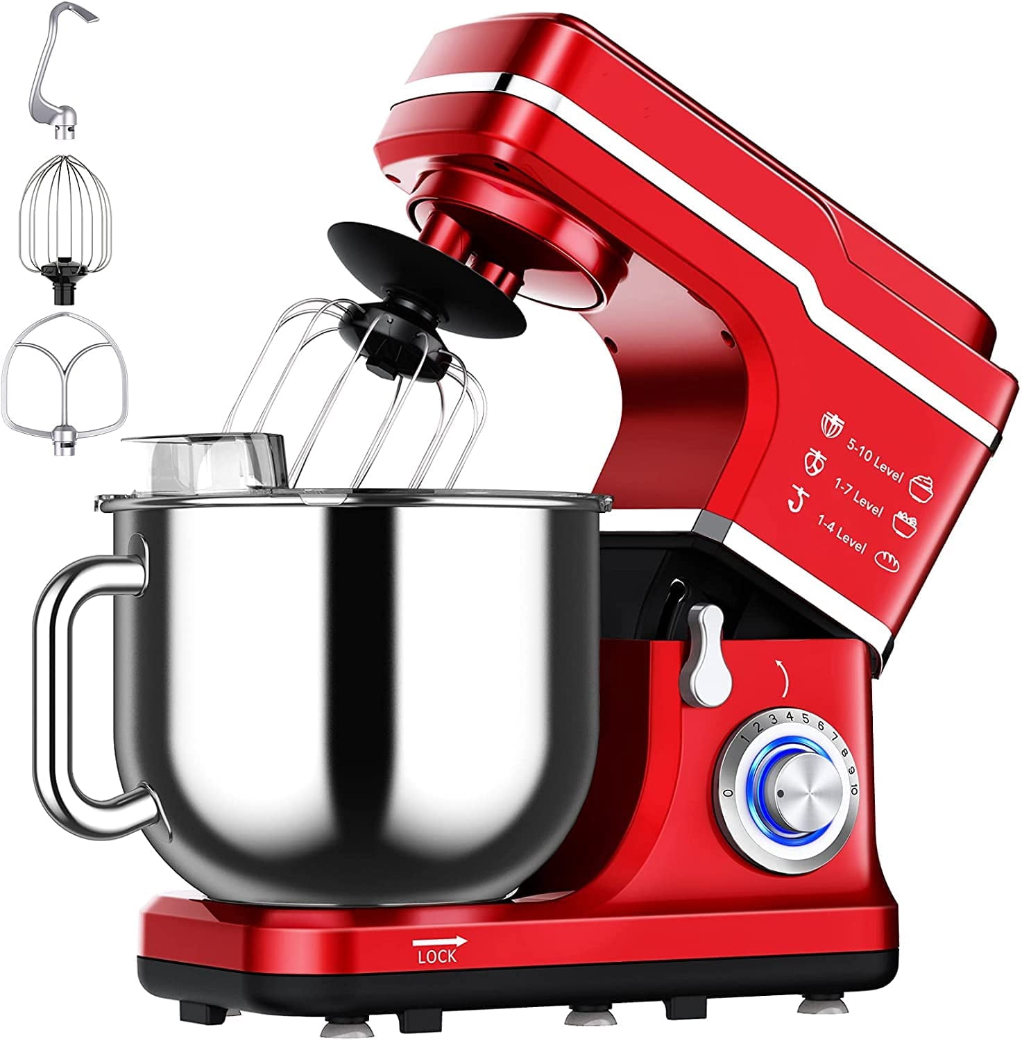Stand Mixer, 7.5QT 10-Speed Tilt-Head Electric Low Noise Stand Mixer, 3-in-1 Kitchen Mixer with Dough Hook, Whisk, Beater and Splash-Proof Cover, Food Mixer for Daily Use