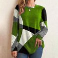 thumbnail image 2 of IROINID Liquidation Hauts pour Femmes Grande Taille Détente Col Rond Manches Longues Chemise Ample Imprimée Blouse Hauts, Vert, 2 of 9