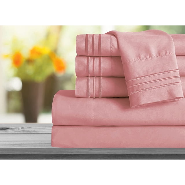 Mocassi 1800 Series Sheet Set 6 Pieces Deep Pocket King Light Pink