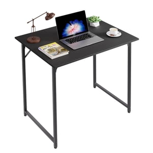 32 inch Computer Desk, Study Writing Table for Small Space, Save Space Office Desk with Metal Legs, Modern Steel Frame Wood PC Workstation for Home Office, Black