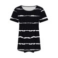 thumbnail image 5 of Meichang T-Shirts pour Femmes à Manches Courtes, Plissés, Chic Décontracté, Encolure Dégagée, Hauts d'Été Tendance à Imprimé Rayé, T-Shirts Doux et Confortables, Tuniques Blouses, 5 of 5