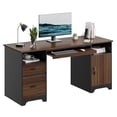 thumbnail image 2 of Bestier 59” Computer Desk with Drawers, Executive Desk with Storage Cabinet, Keyboard Tray for Home Office, Cherry, 2 of 9