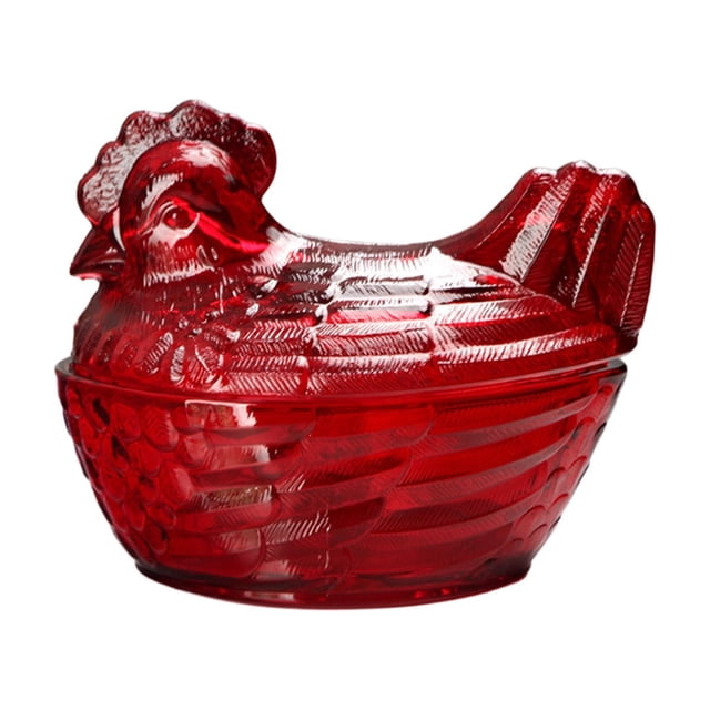 Glass Candy Jar Red Rooster Shape Large with Airtight Lid for Home
