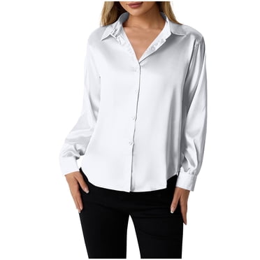 BLVB Satin Silk Button down Shirts for Women Dress Shirts Long Sleeve Blouses Dressy Business Work Tunic Top