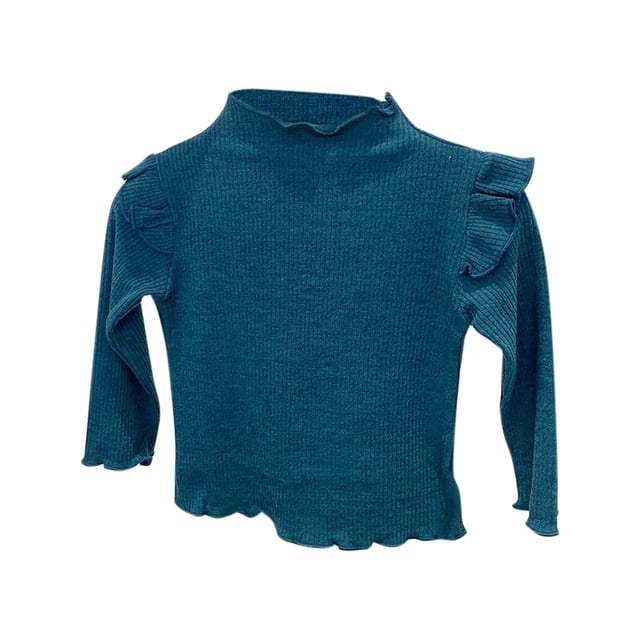 Posijego Girls Mock Turtleneck Sweater Ruffle Long Sleeve Ribbed Knit Basic Blouses for Shirt Little Girls