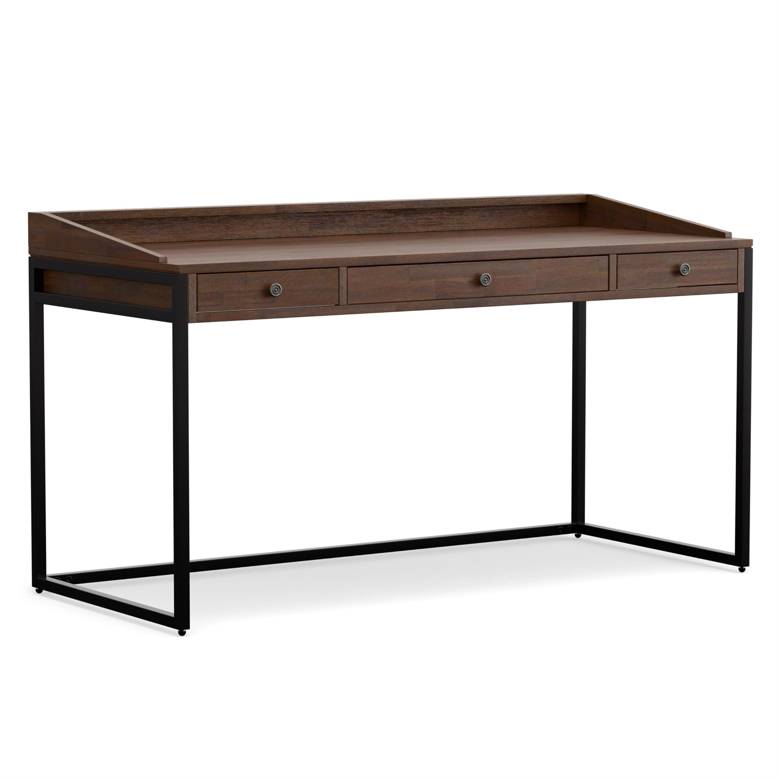 Allora 60" Industrial Solid Wood Computer Desk in Charcoal Brown