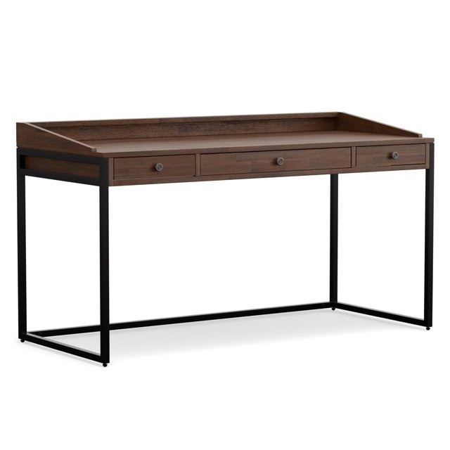 Allora 60" Industrial Solid Wood Computer Desk in Charcoal Brown
