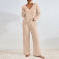 thumbnail image 2 of yoeyez Two Piece Womens Pajama Sets Ribbed Knit Comfy Long Sleeve Lounge Sets 2 Piece Matching Pj Sets with Pockets Long Pants Soft Sleepwear Beige L, 2 of 6