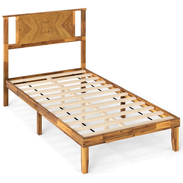 Costway Twin Size Bed Frame with Headboard Under-Bed Space No Box Spring Needed