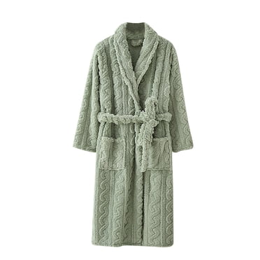 AherBiu Robes for Women Fuzzy Fleece Soft Sherpa Shaggy Pajamas Plush Lightweight Warm Belted Long Bathrobe