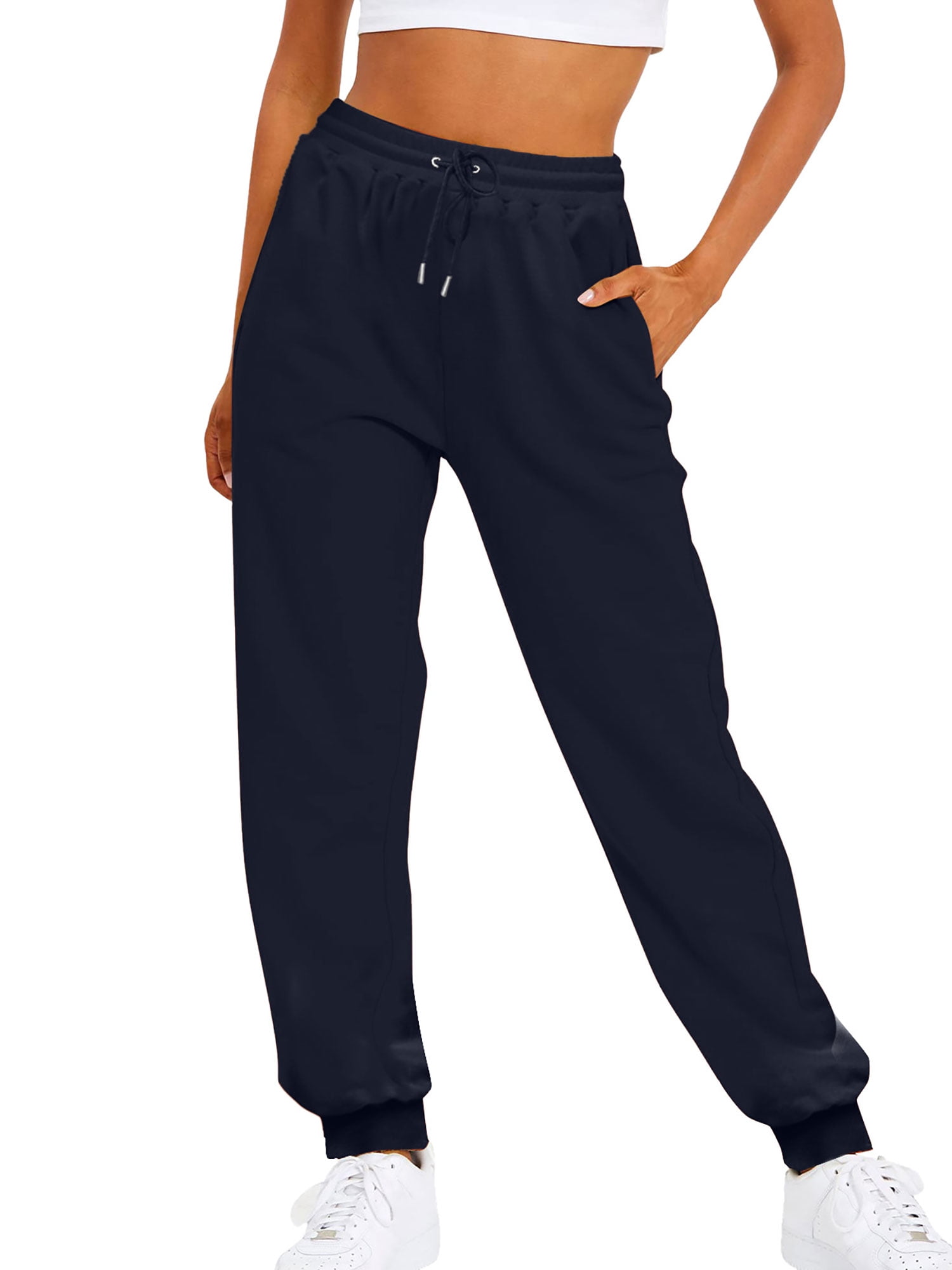 Innerwin Trousers Solid Color Ladies Bottoms Holiday Straight Leg Lounge Sweatpants Navy Blue 3XL