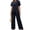 Navy-wide leg trousers, variant on YFNNUP Lounge Sets for Women Crewneck Short Sleeve and Wide Leg Trousers Suit Casual Lightweight Vacation Set Comfy Breathable Suits Beige XXL