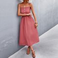 thumbnail image 4 of XZNGL Long Summer Dress for Women Summer Suspender Sling Dress Button Solid Casual Long Dress Casual Summer Dress for Women Long Dress for Women Summer Casual Dress for Women Summer, 4 of 7