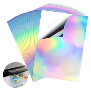 Printable Holographic Sticker Paper, Ink Jet Printer Holographic Sticker Paper Scratch Resistant 20Pcs  for Copiers